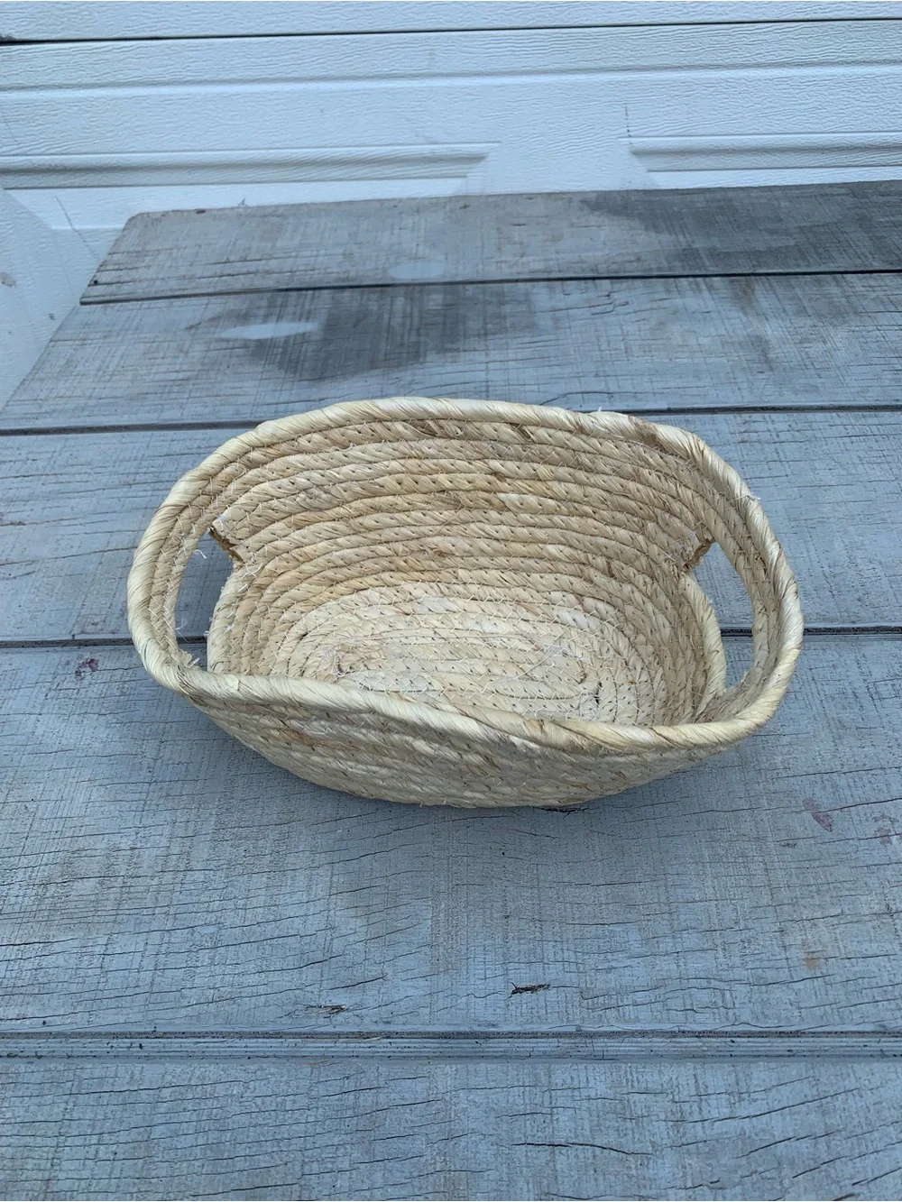 Handwoven Seagrass Low Oval Basket Storage Bin Tray with Handles Boho Organizing